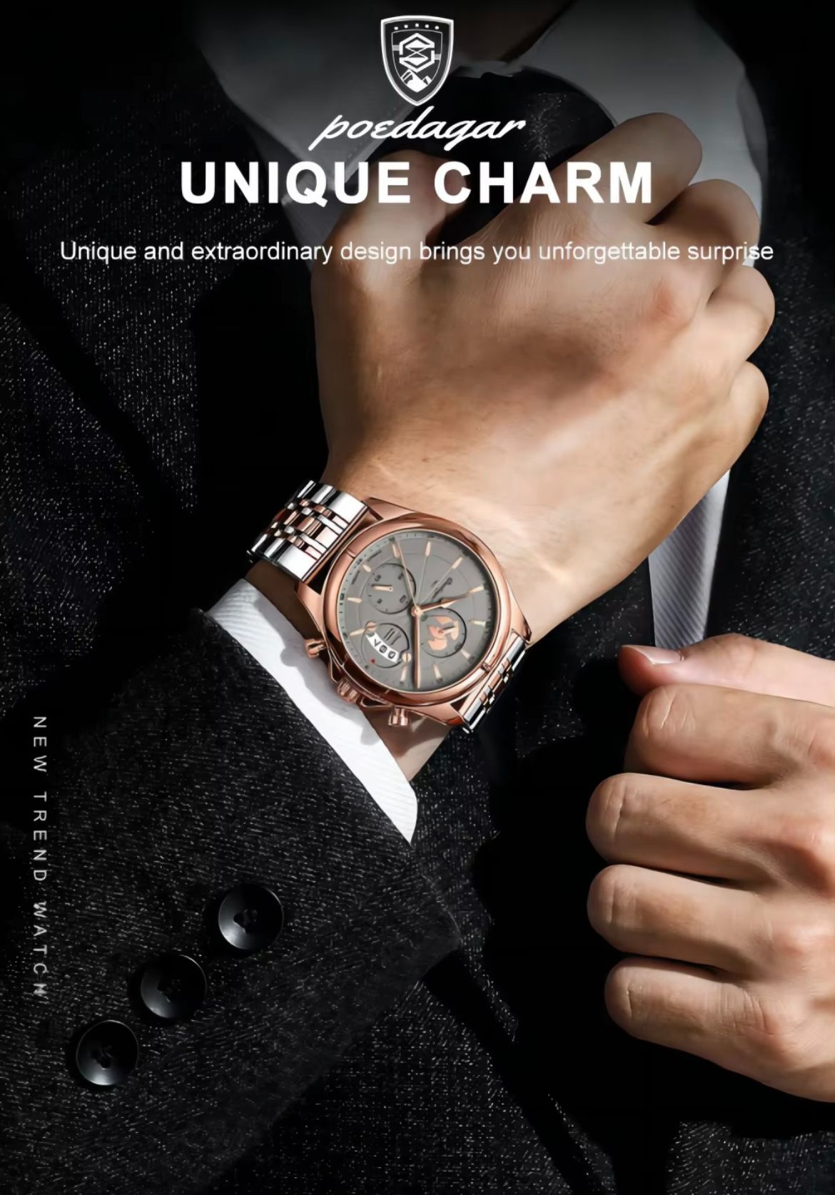 Poedagar 989  Top High Quality Watch for Men Classic Stainless Steel Mens Watch Waterproof Luminous Quartz Watches