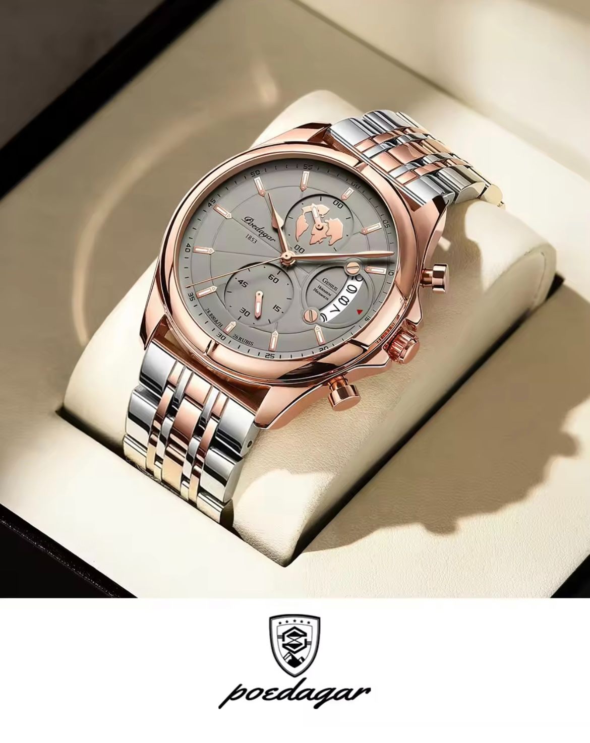 Poedagar 989  Top High Quality Watch for Men Classic Stainless Steel Mens Watch Waterproof Luminous Quartz Watches