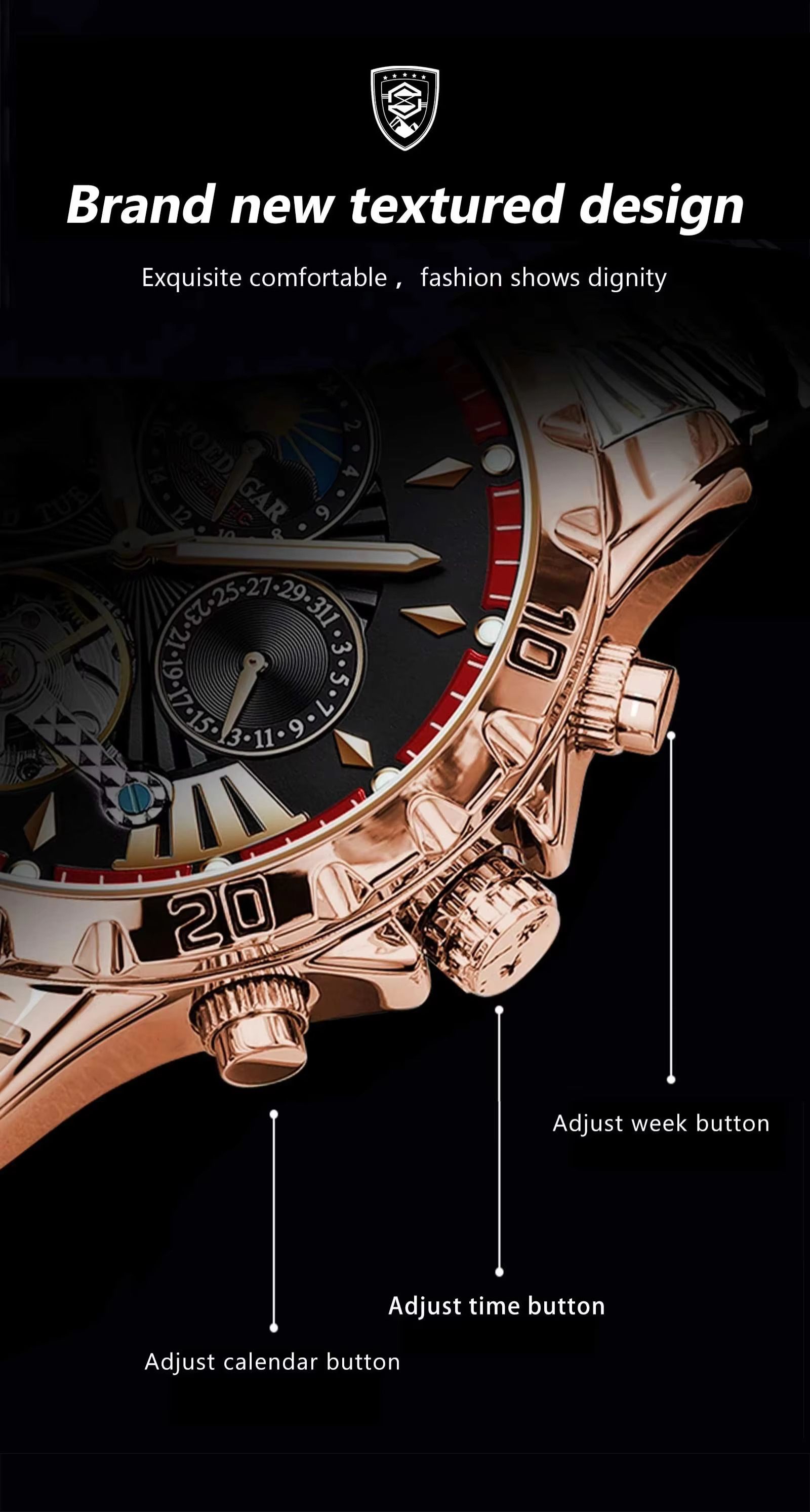 POEDAGAR 1410 Tourbillon Automatic Mechanical Wristwatch Men Waterproof Luminous Leather Strap Men's Clock Luxury Watch for Man