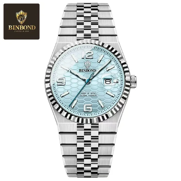 Binbond B8181 Men'S Quartz Watch, 40Mm Stainless Steel Wristwatch With 30M Waterproof, Classic Business Style
