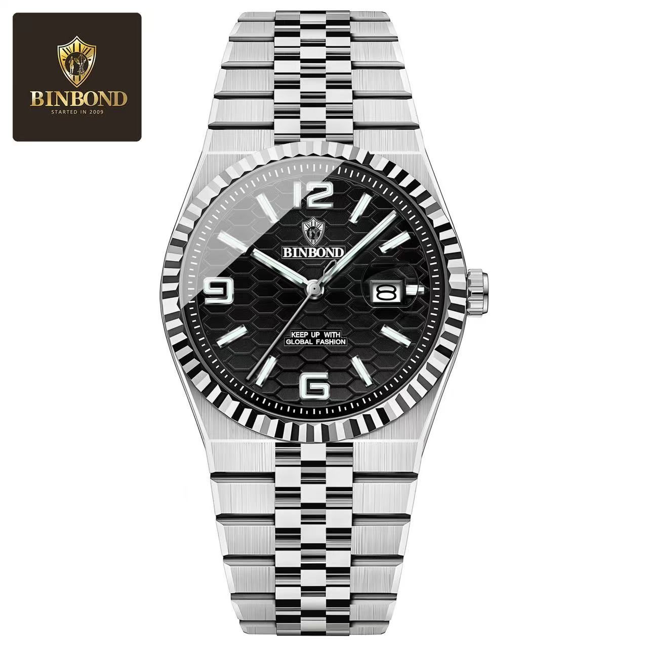 Binbond B8181 Men'S Quartz Watch, 40Mm Stainless Steel Wristwatch With 30M Waterproof, Classic Business Style