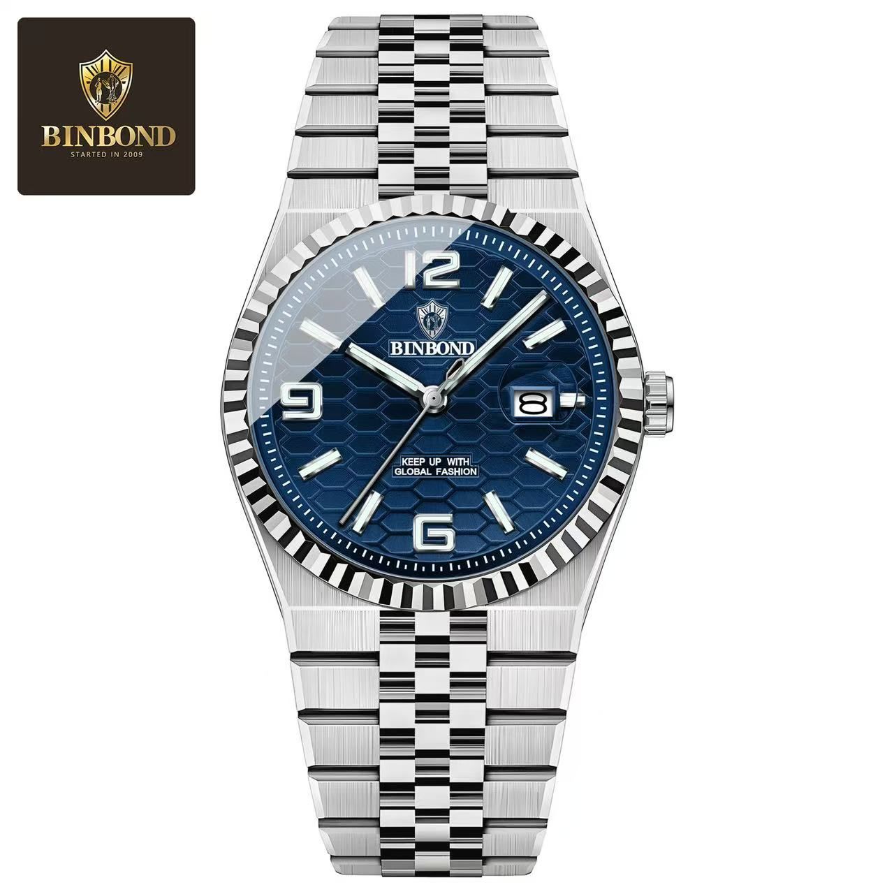 Binbond B8181 Men'S Quartz Watch, 40Mm Stainless Steel Wristwatch With 30M Waterproof, Classic Business Style
