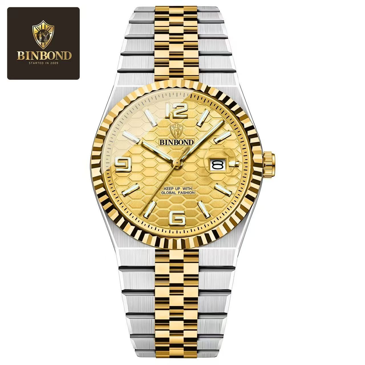 Binbond B8181 Men'S Quartz Watch, 40Mm Stainless Steel Wristwatch With 30M Waterproof, Classic Business Style
