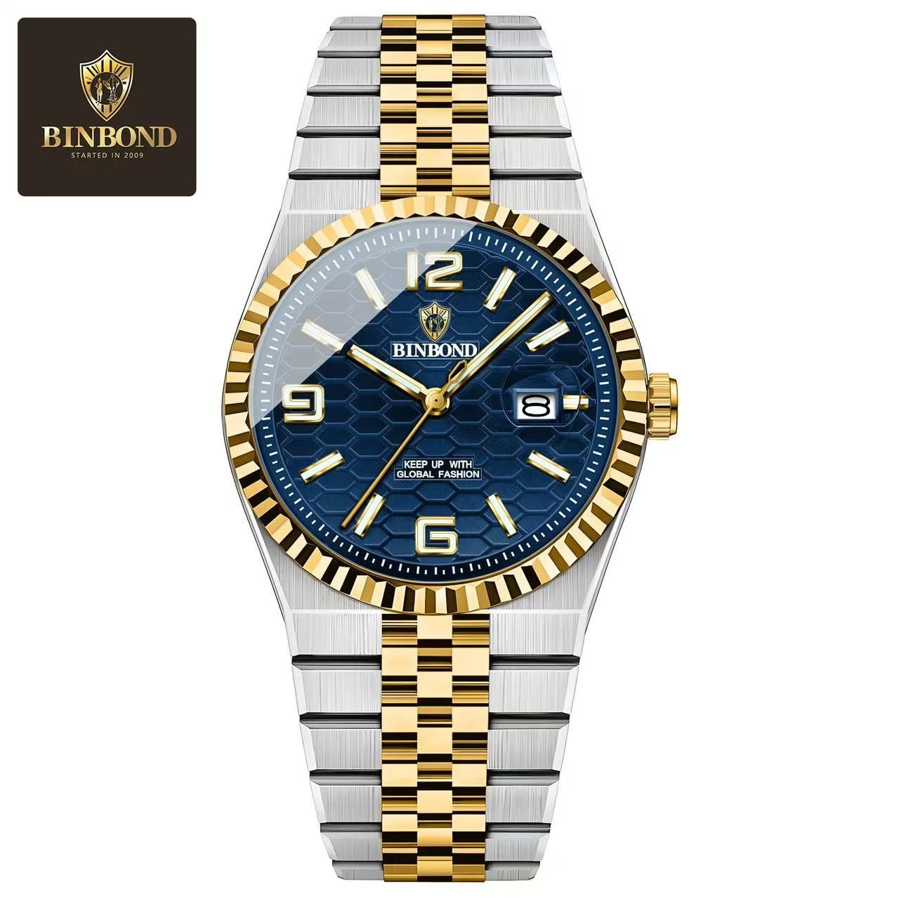Binbond B8181 Men'S Quartz Watch, 40Mm Stainless Steel Wristwatch With 30M Waterproof, Classic Business Style