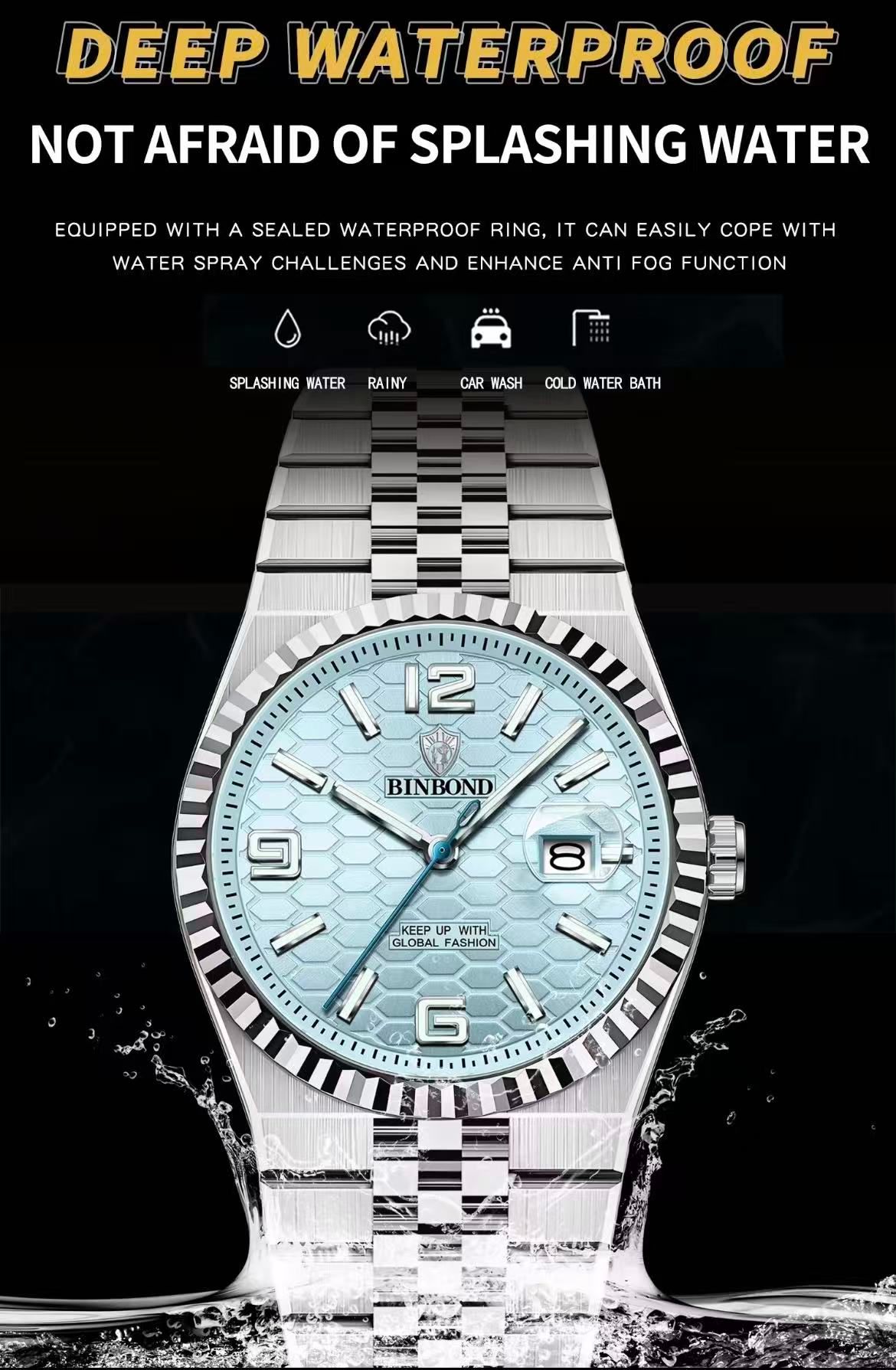 Binbond B8181 Men'S Quartz Watch, 40Mm Stainless Steel Wristwatch With 30M Waterproof, Classic Business Style