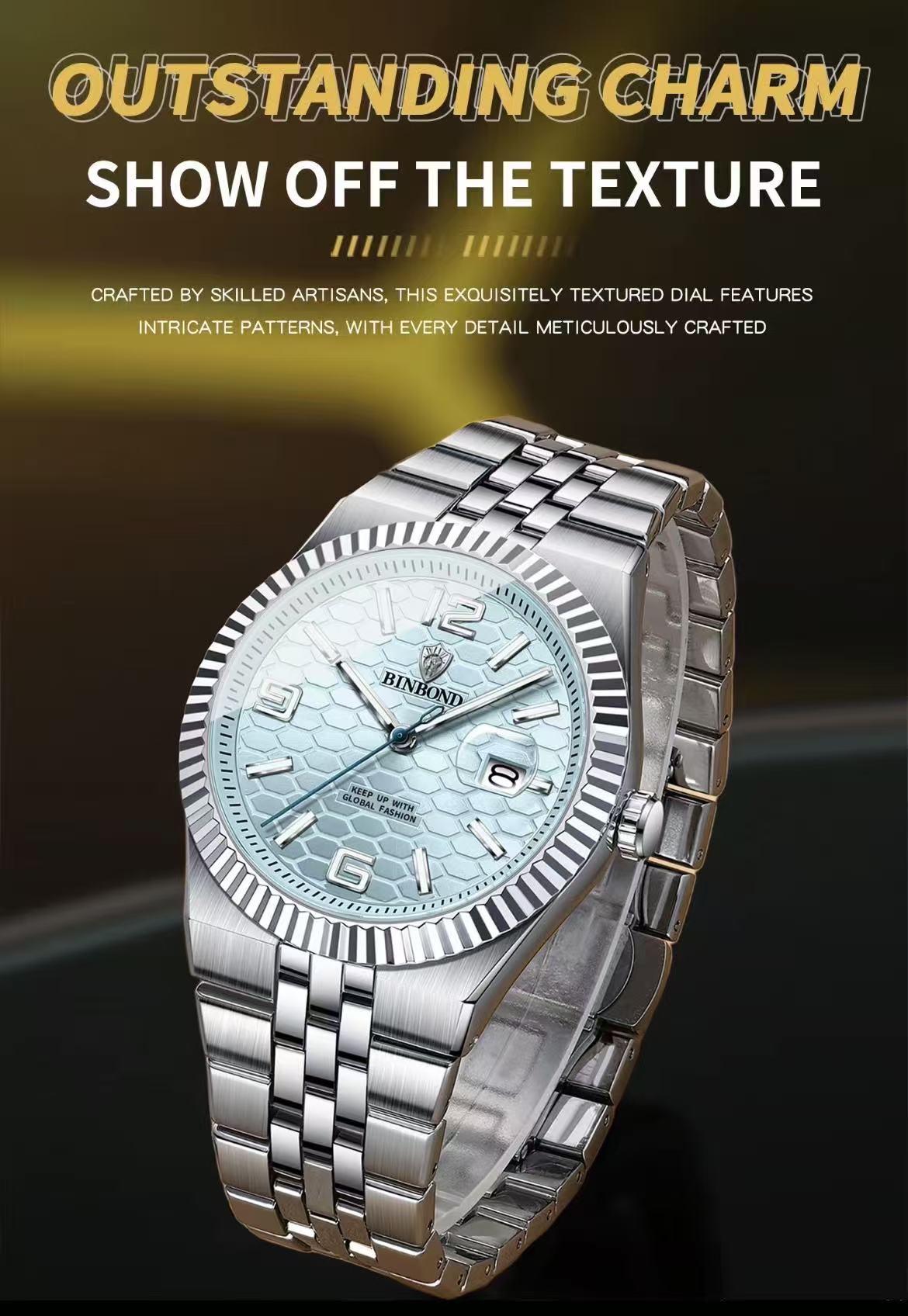Binbond B8181 Men'S Quartz Watch, 40Mm Stainless Steel Wristwatch With 30M Waterproof, Classic Business Style
