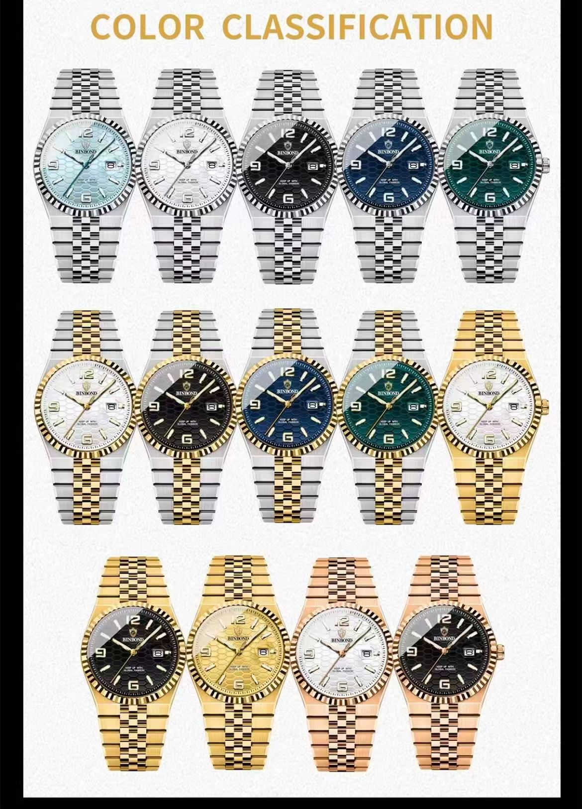 Binbond B8181 Men'S Quartz Watch, 40Mm Stainless Steel Wristwatch With 30M Waterproof, Classic Business Style
