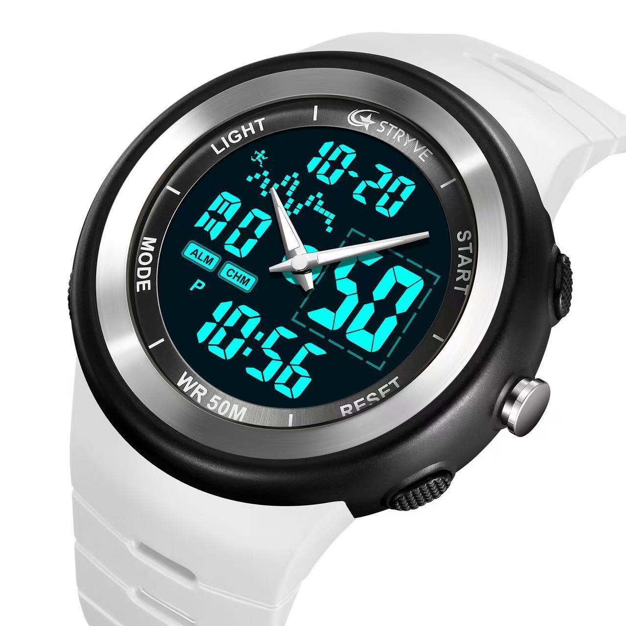 STRYVE 8035 Mens Chrono Countdown Digital 50m Waterproof Wristwatch LED Light Display Electronic Sport Watches Montre Homme