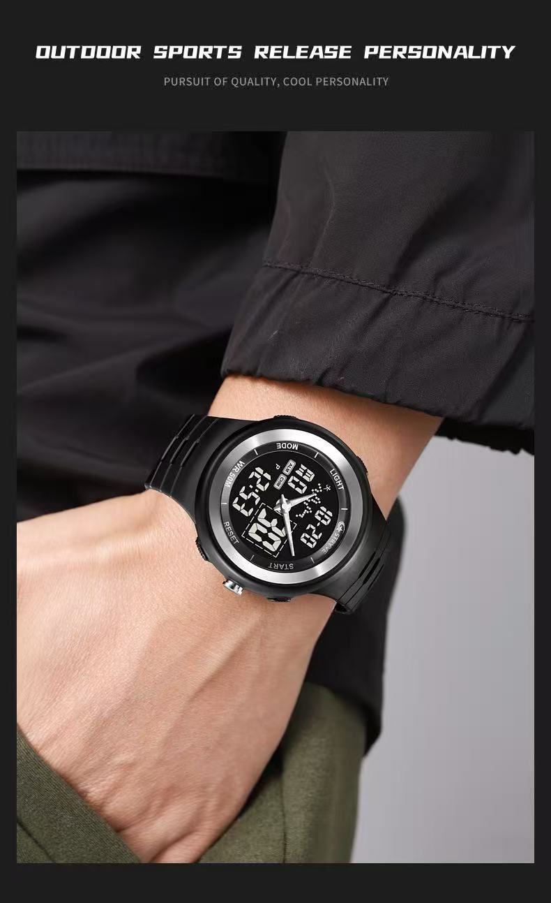 STRYVE 8035 Mens Chrono Countdown Digital 50m Waterproof Wristwatch LED Light Display Electronic Sport Watches Montre Homme