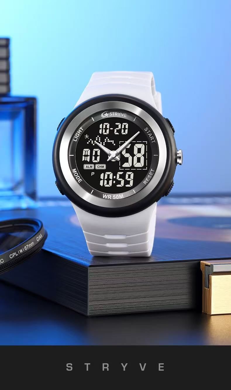 STRYVE 8035 Mens Chrono Countdown Digital 50m Waterproof Wristwatch LED Light Display Electronic Sport Watches Montre Homme