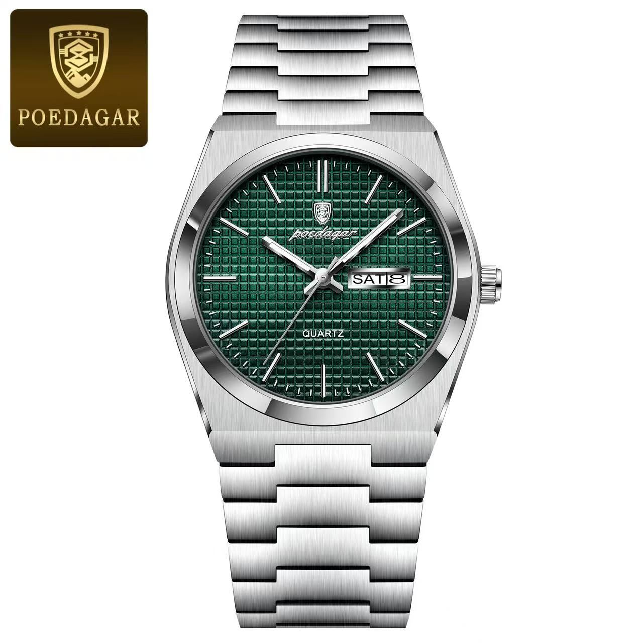 POEDAGAR  P821 Watch Stainless Steel Dual Calendar Display Men Fashion Classic Wrist Luminous Function Hardlex Glass Dial Watches