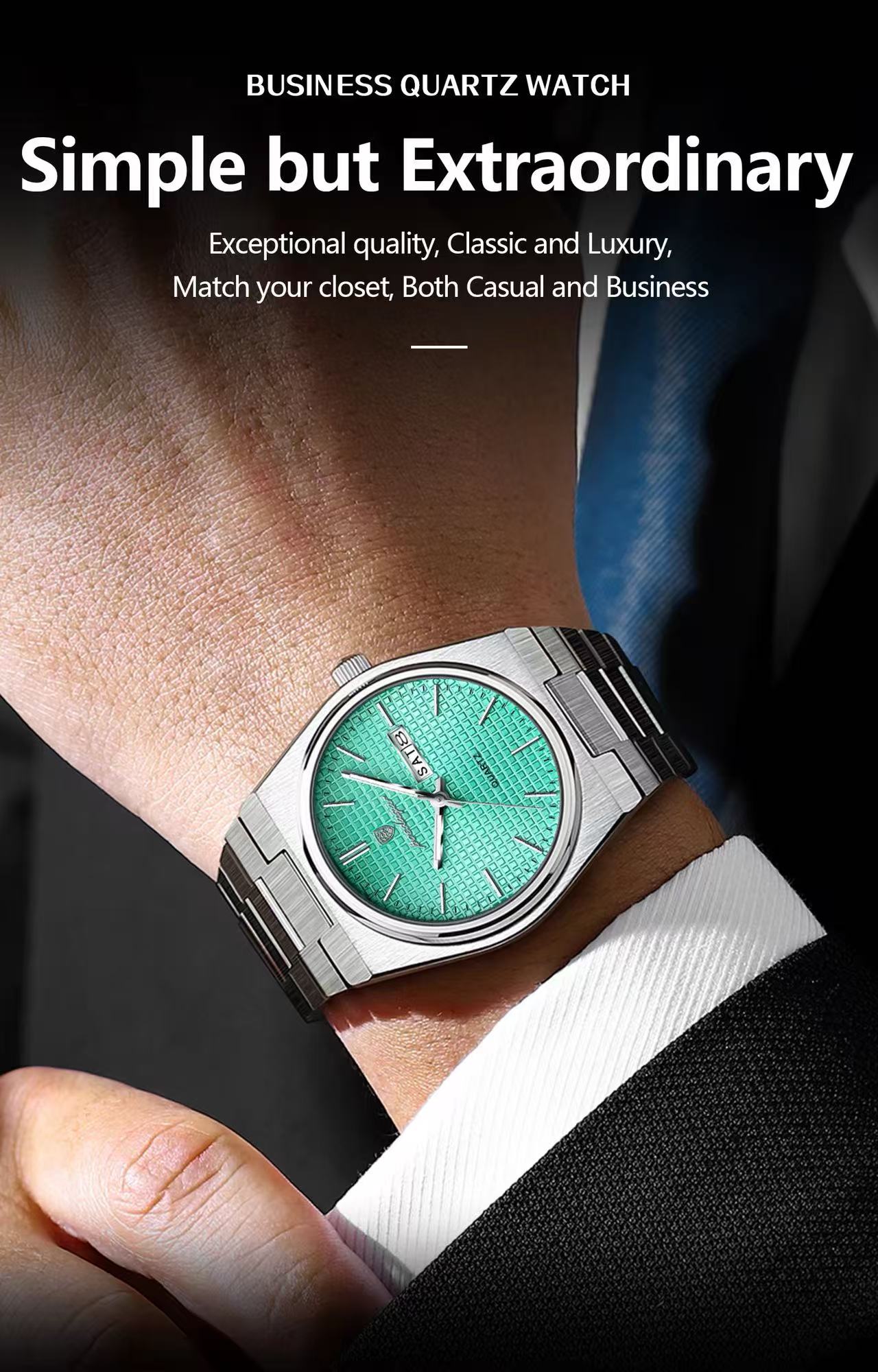 POEDAGAR  P821 Watch Stainless Steel Dual Calendar Display Men Fashion Classic Wrist Luminous Function Hardlex Glass Dial Watches