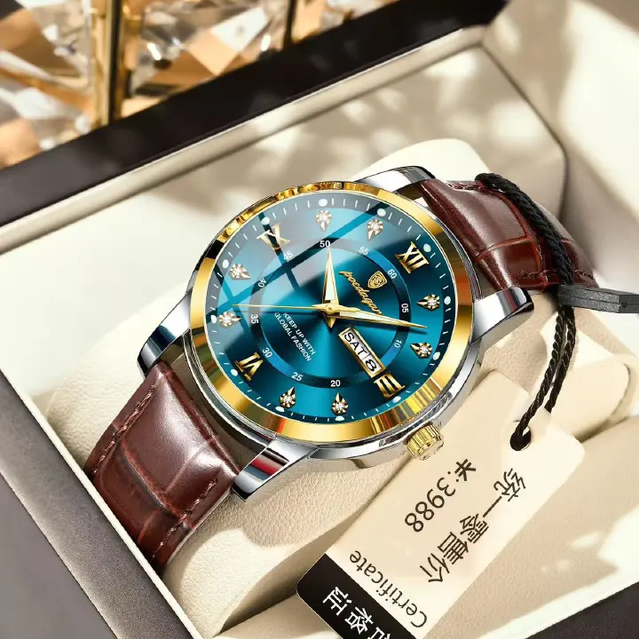 POEDAGAR 936 Luxury Man Wristwatch Waterproof Luminous Date Week Leather Sports Quartz Men's Watches for Men Male Clock Relojes