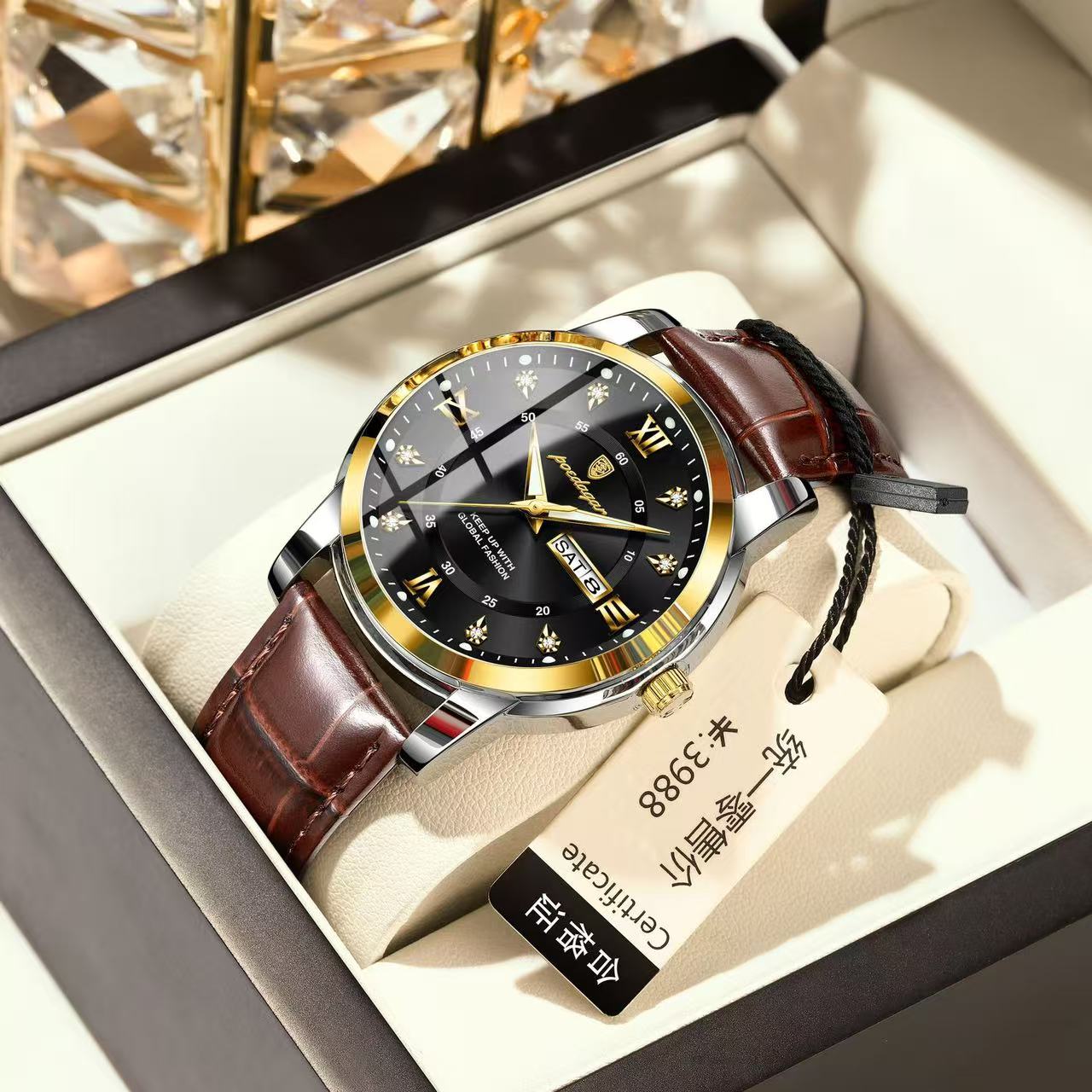POEDAGAR 936 Luxury Man Wristwatch Waterproof Luminous Date Week Leather Sports Quartz Men's Watches for Men Male Clock Relojes