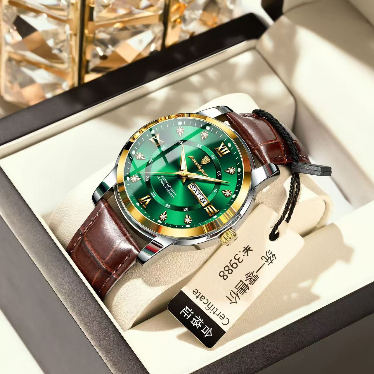 POEDAGAR 936 Luxury Man Wristwatch Waterproof Luminous Date Week Leather Sports Quartz Men's Watches for Men Male Clock Relojes