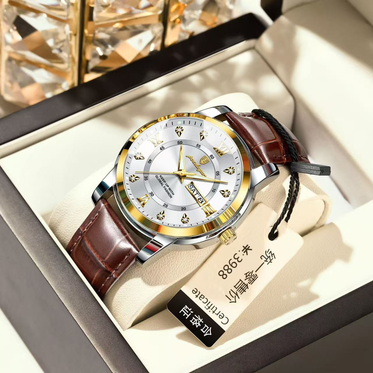 POEDAGAR 936 Luxury Man Wristwatch Waterproof Luminous Date Week Leather Sports Quartz Men's Watches for Men Male Clock Relojes