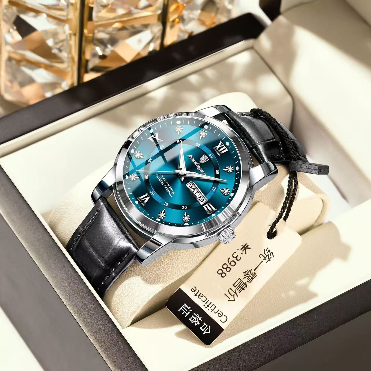 POEDAGAR 936 Luxury Man Wristwatch Waterproof Luminous Date Week Leather Sports Quartz Men's Watches for Men Male Clock Relojes
