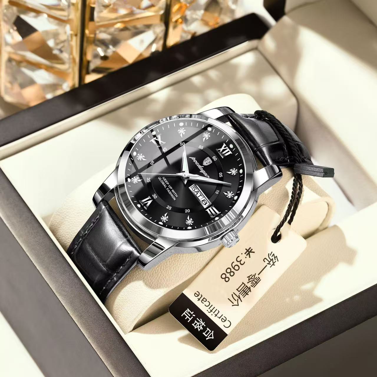 POEDAGAR 936 Luxury Man Wristwatch Waterproof Luminous Date Week Leather Sports Quartz Men's Watches for Men Male Clock Relojes