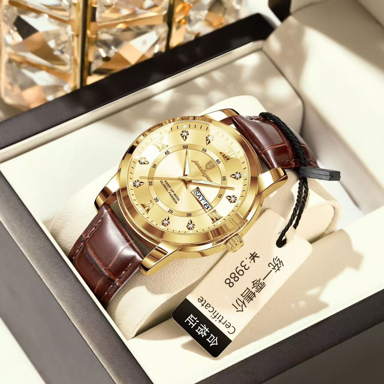 POEDAGAR 936 Luxury Man Wristwatch Waterproof Luminous Date Week Leather Sports Quartz Men's Watches for Men Male Clock Relojes