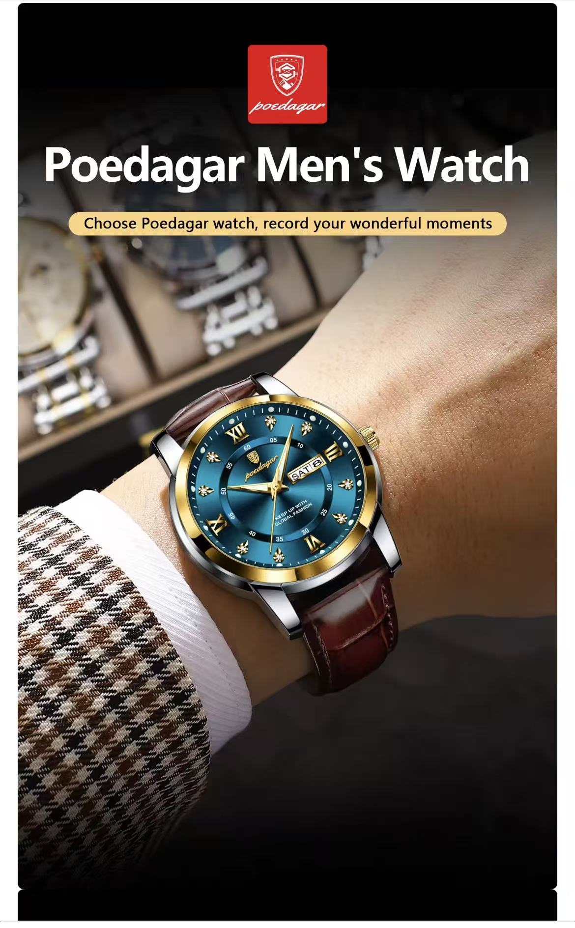 POEDAGAR 936 Luxury Man Wristwatch Waterproof Luminous Date Week Leather Sports Quartz Men's Watches for Men Male Clock Relojes