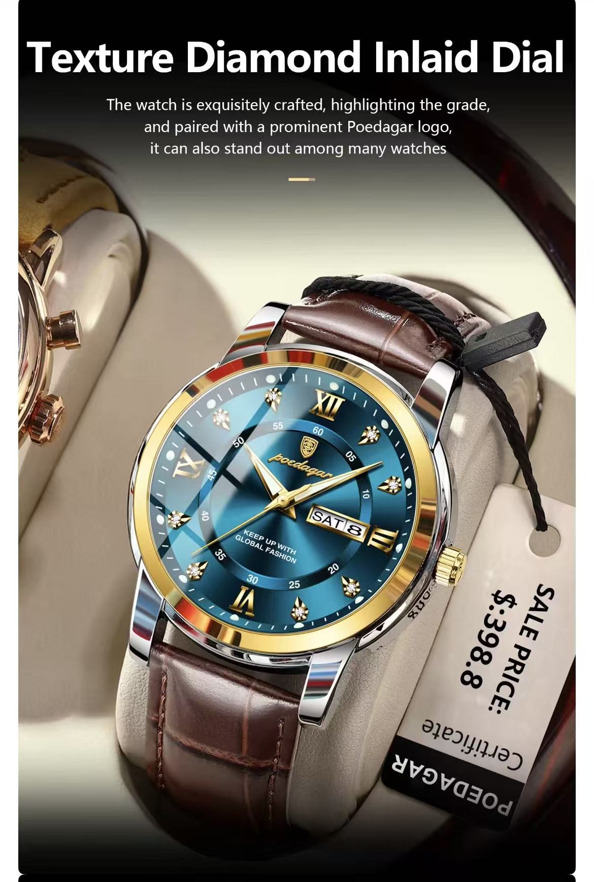 POEDAGAR 936 Luxury Man Wristwatch Waterproof Luminous Date Week Leather Sports Quartz Men's Watches for Men Male Clock Relojes