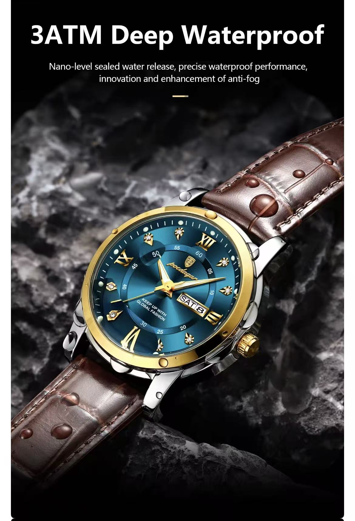 POEDAGAR 936 Luxury Man Wristwatch Waterproof Luminous Date Week Leather Sports Quartz Men's Watches for Men Male Clock Relojes