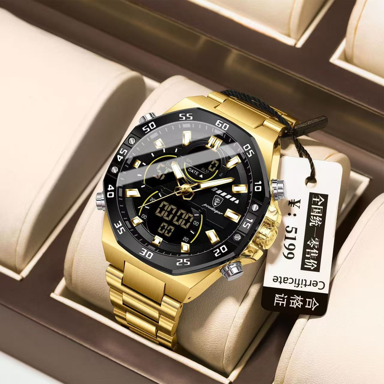 POEDAGAR E101 Electronic Stainless Wristwatch Men's Watches Quartz Digital Man Waterproof Luminous Hand Date Watch for Men Reloj