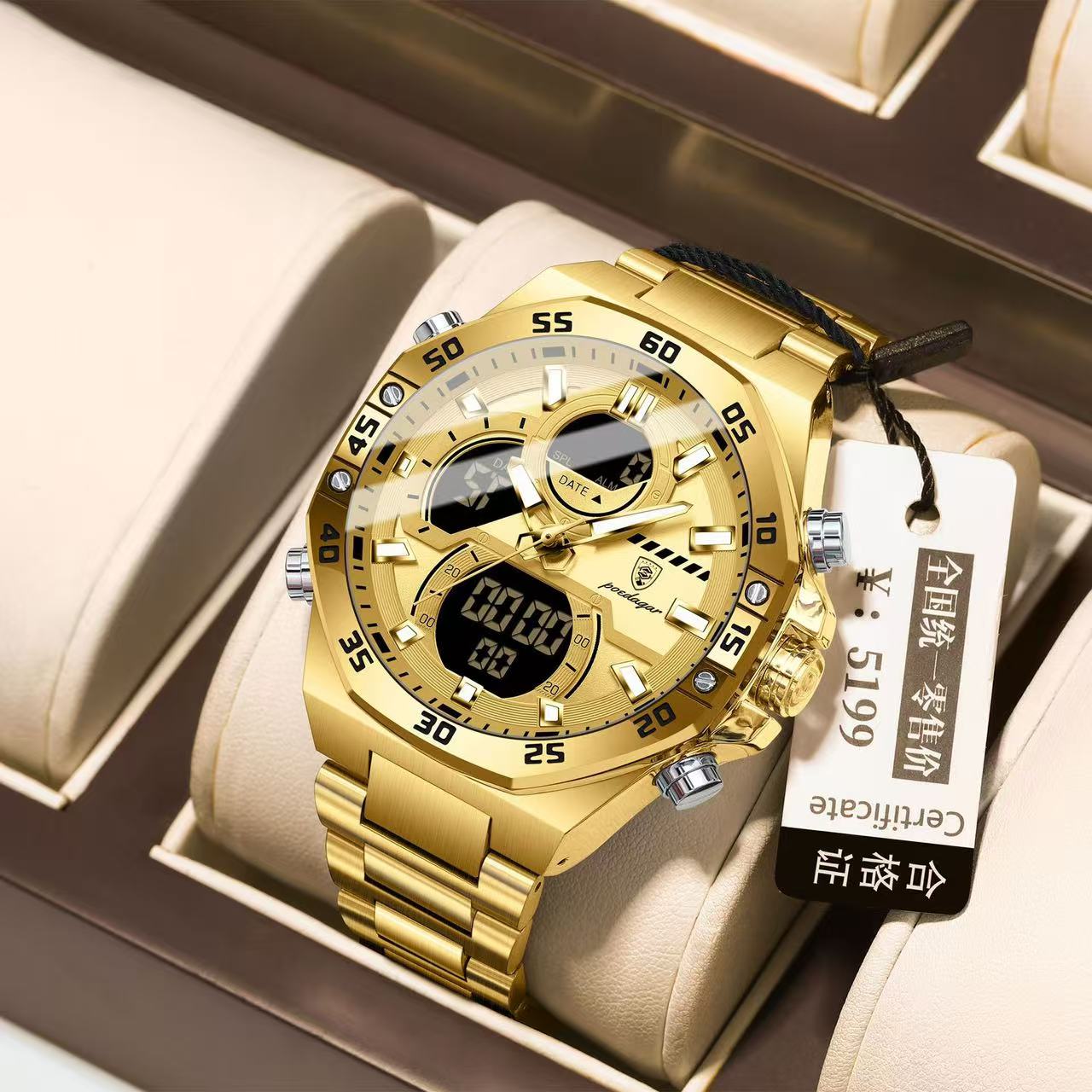 POEDAGAR E101 Electronic Stainless Wristwatch Men's Watches Quartz Digital Man Waterproof Luminous Hand Date Watch for Men Reloj