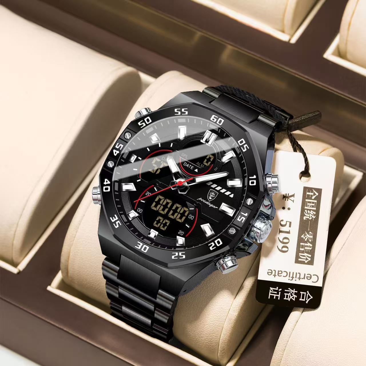 POEDAGAR E101 Electronic Stainless Wristwatch Men's Watches Quartz Digital Man Waterproof Luminous Hand Date Watch for Men Reloj