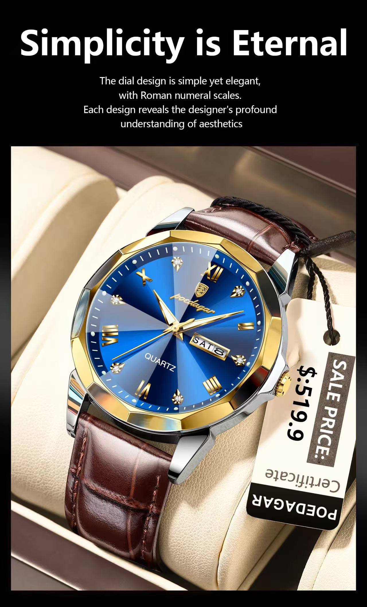 POEDAGAR Watch for Men 810 Charming Business Men's Watches Minimalist Leather Waterproof Wristwatches Relojes Hombre Montres