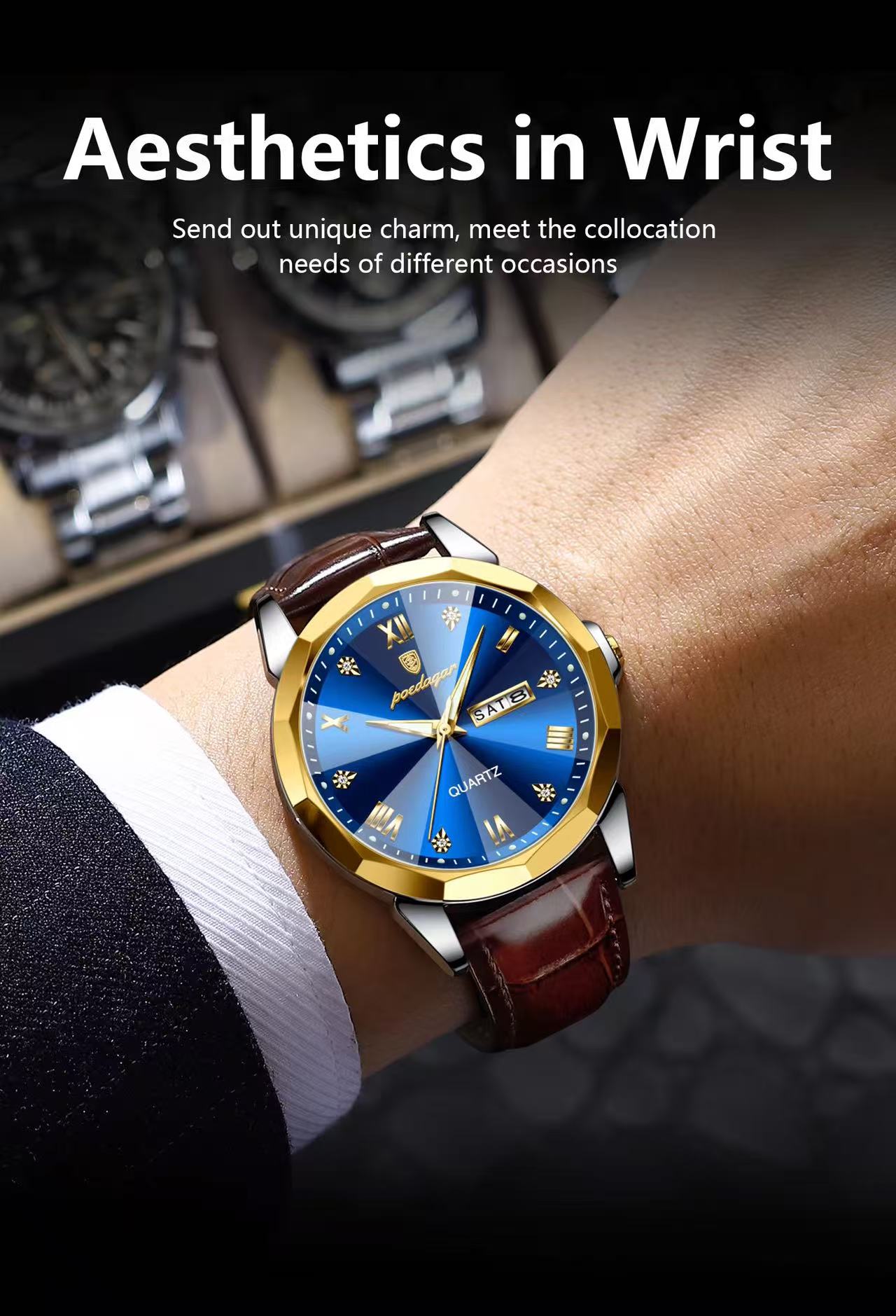 POEDAGAR Watch for Men 810 Charming Business Men's Watches Minimalist Leather Waterproof Wristwatches Relojes Hombre Montres