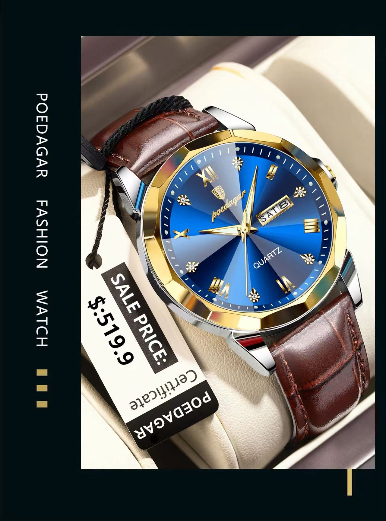 POEDAGAR Watch for Men 810 Charming Business Men's Watches Minimalist Leather Waterproof Wristwatches Relojes Hombre Montres