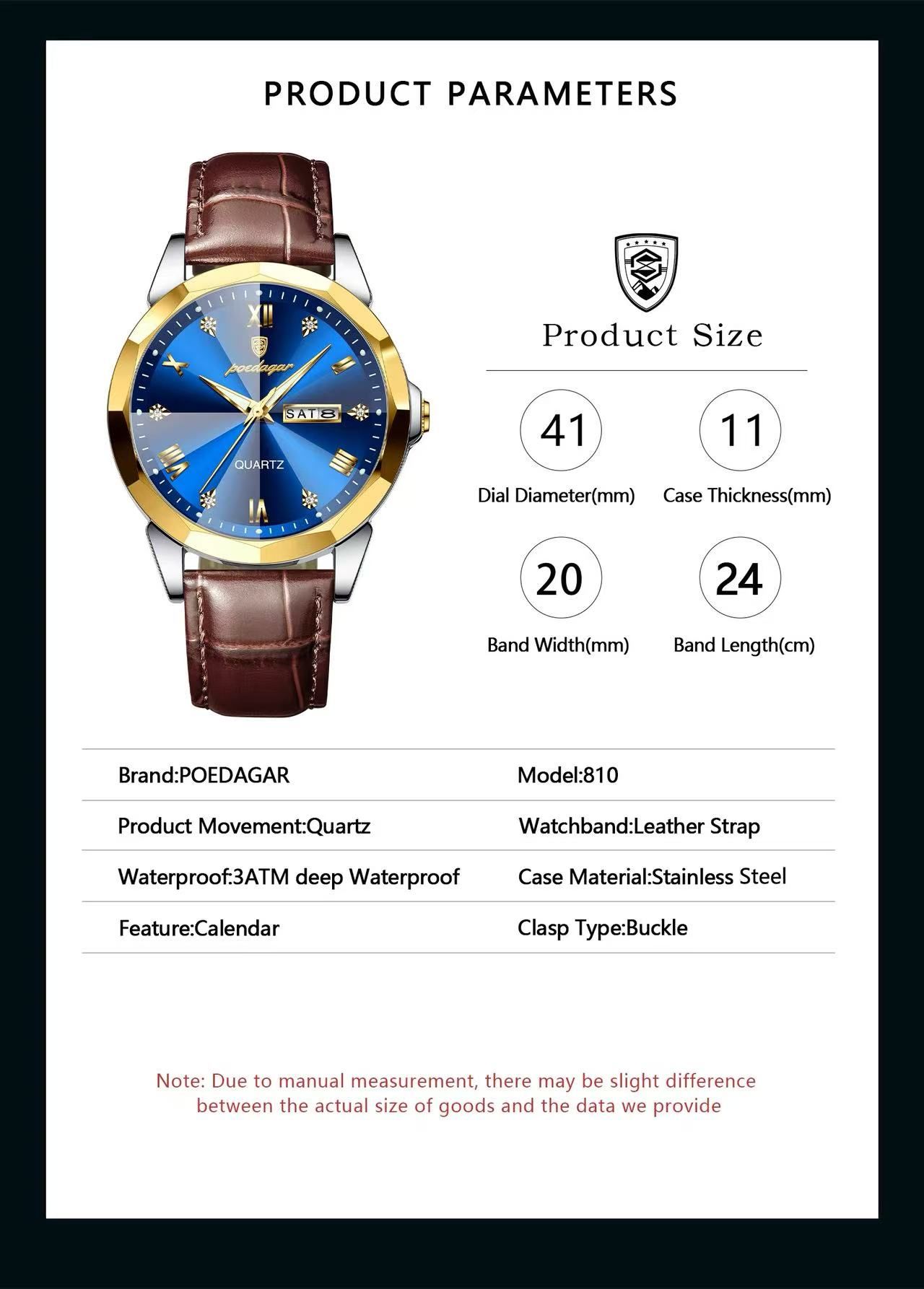 POEDAGAR Watch for Men 810 Charming Business Men's Watches Minimalist Leather Waterproof Wristwatches Relojes Hombre Montres