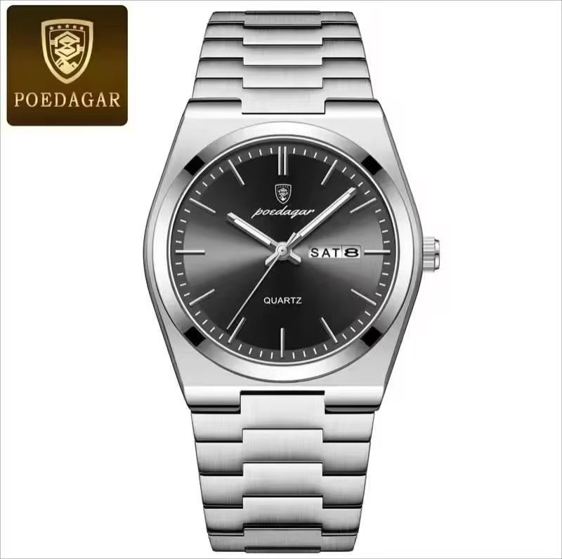 POEDAGAR 930 Mens New Luxury Watch Waterproof Luminous Date Week Stainless Steel Watch Casual Men's Quartz Watches