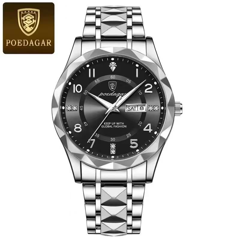Swiss Brand POEDAGAR 858 New Style Men's Watch Luxury Waterproof Luminous Quartz Wristwatch Live Broadcast Bestseller