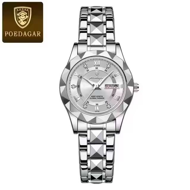 POEDAGAR 306 Luxury Ladies Watch Luminous Waterproof Week Woman Wristwatch Stainless Steel Women Quartz Watches Reloj