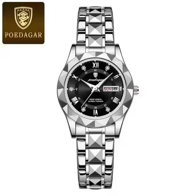 POEDAGAR 306 Luxury Ladies Watch Luminous Waterproof Week Woman Wristwatch Stainless Steel Women Quartz Watches Reloj