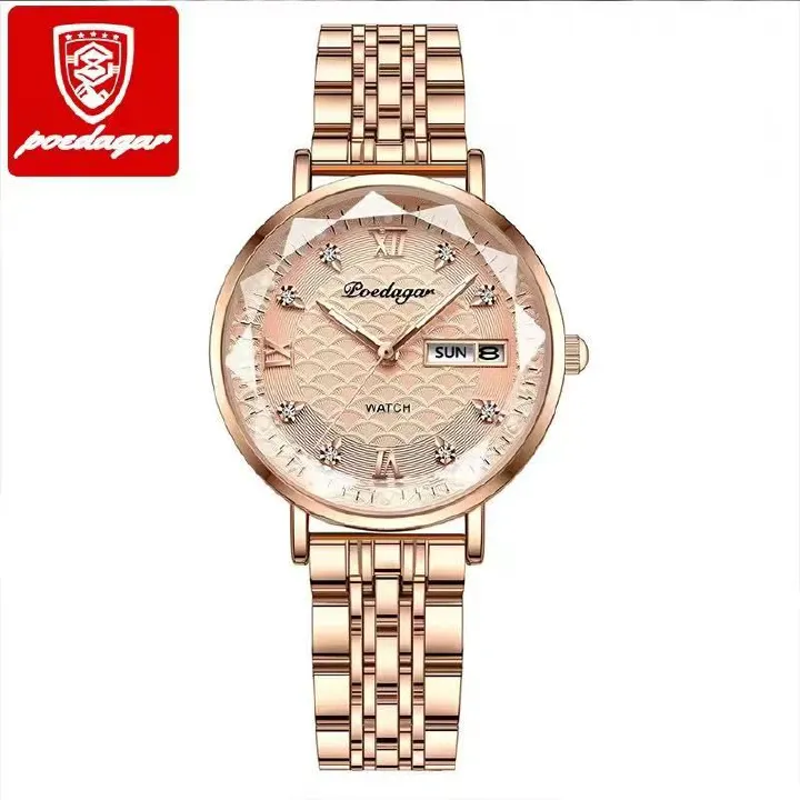POEDAGAR 3011  Waterproof Luminous Ladies' Watch Women Student Calendar Slim Quartz Watch Stainless Steel Strap Wristwatch