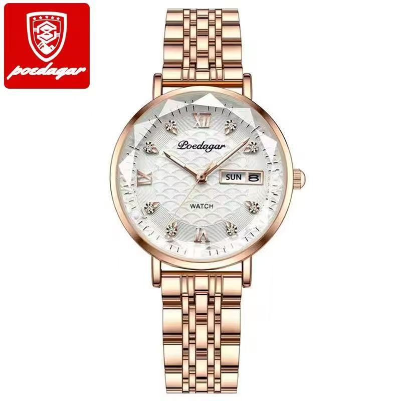 POEDAGAR 3011  Waterproof Luminous Ladies' Watch Women Student Calendar Slim Quartz Watch Stainless Steel Strap Wristwatch
