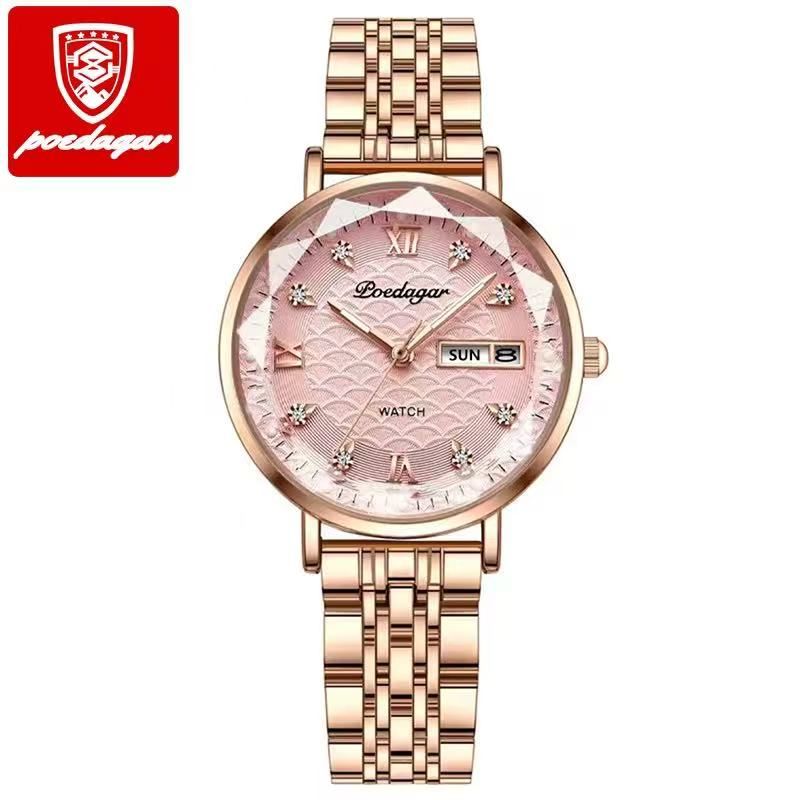 POEDAGAR 3011  Waterproof Luminous Ladies' Watch Women Student Calendar Slim Quartz Watch Stainless Steel Strap Wristwatch