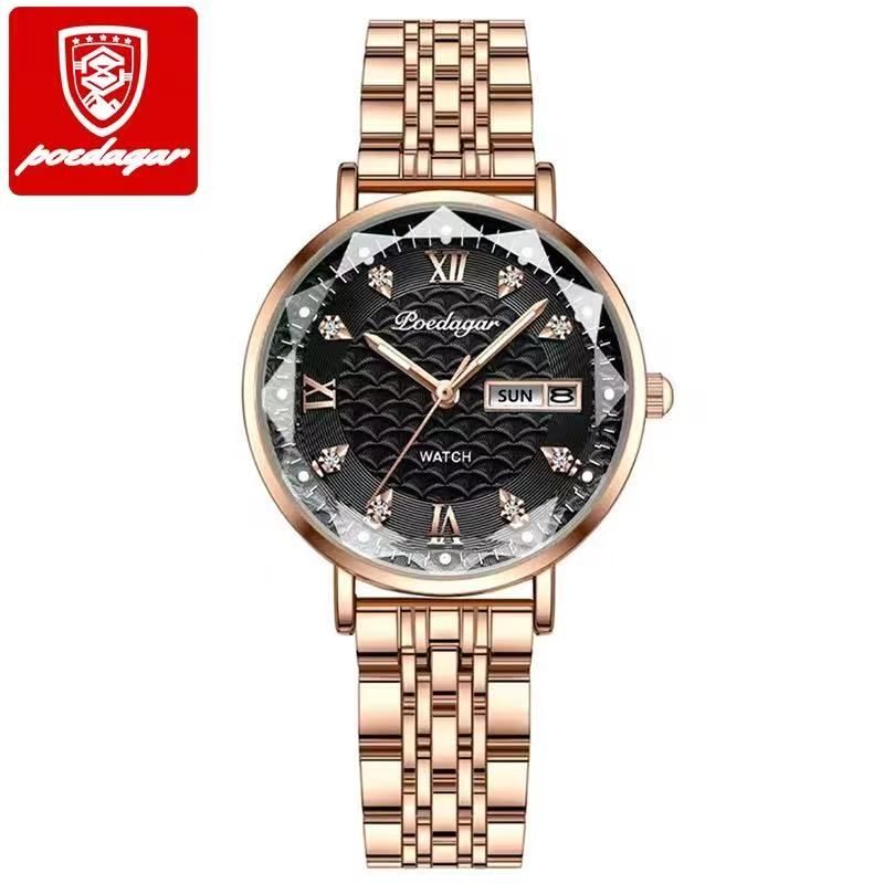 POEDAGAR 3011  Waterproof Luminous Ladies' Watch Women Student Calendar Slim Quartz Watch Stainless Steel Strap Wristwatch