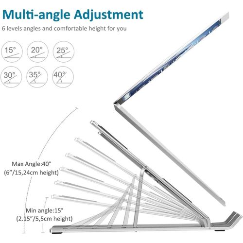 Laptop Portable Desktop Laptop PHONE TABLET Holder Riser For Desk And Bed, 6-Levels Angles Adjustable Height Notebook Mount, ABS/Plastic& Containing Metals Stable PC Riser For Laptops & Tablets