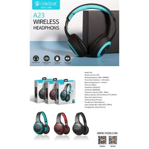 Celebrat A23 Wireless Bluetooth Headphone Extra Bass TFCARD - Black/Red