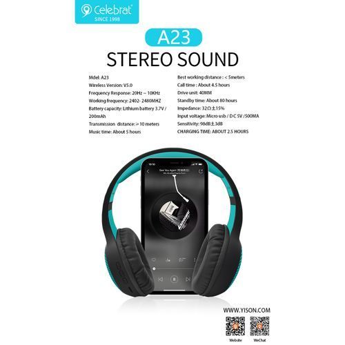 Celebrat A23 Wireless Bluetooth Headphone Extra Bass TFCARD - Black/Red
