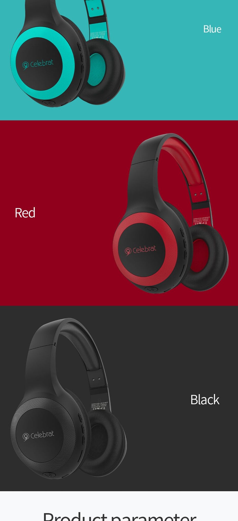 Celebrat A23 Wireless Bluetooth Headphone Extra Bass TFCARD - Black/Red