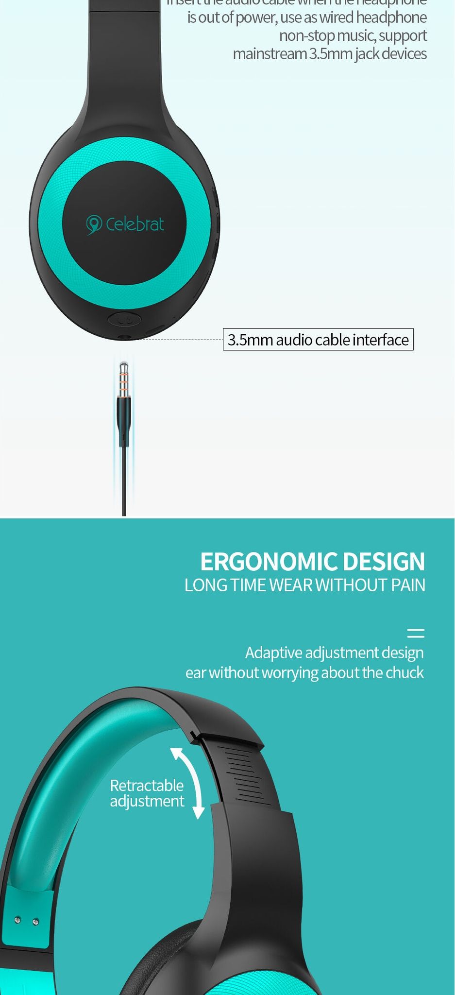 Celebrat A23 Wireless Bluetooth Headphone Extra Bass TFCARD - Black/Red
