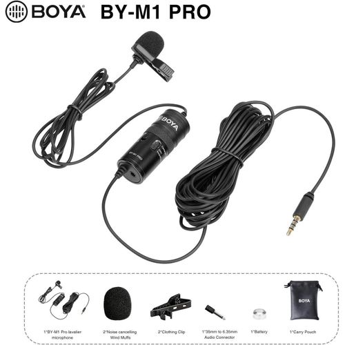 Boya BY-M1 Pro Omnidirectional Lavalier Microphone Clip-on Lapel Mic for iPhone Android & Windows Smartphones PC DSLR Cameras Audio Recorders, YouTube, Interview, Studio, Video Recording 19.6ft