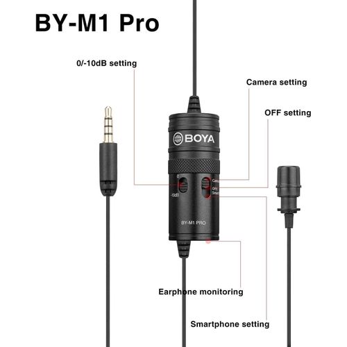 Boya BY-M1 Pro Omnidirectional Lavalier Microphone Clip-on Lapel Mic for iPhone Android & Windows Smartphones PC DSLR Cameras Audio Recorders, YouTube, Interview, Studio, Video Recording 19.6ft