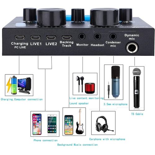 V8 Sound Card, Sound Effects Board for Podcast Equipment Bundle, Sound Board for Streaming Vlog Music recording with Voice Changer Podcast Kit for bm800 kit