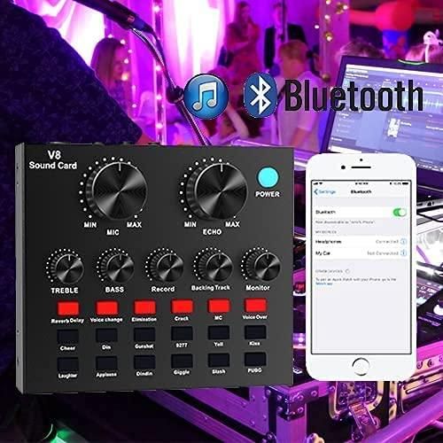 V8 Sound Card, Sound Effects Board for Podcast Equipment Bundle, Sound Board for Streaming Vlog Music recording with Voice Changer Podcast Kit for bm800 kit
